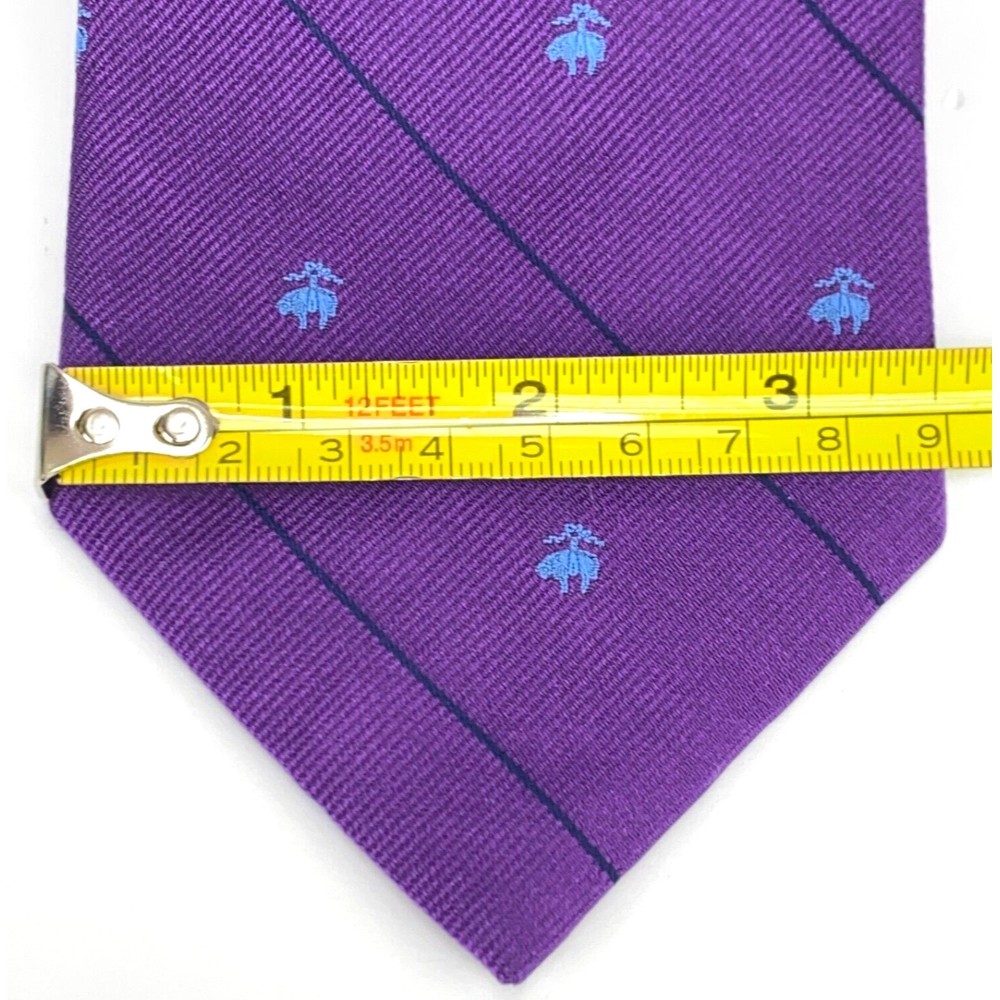 Brooks Brothers Purple Light Blue Golden Fleece Logo Navy Stripes 100% Silk Tie - Picture 10 of 10